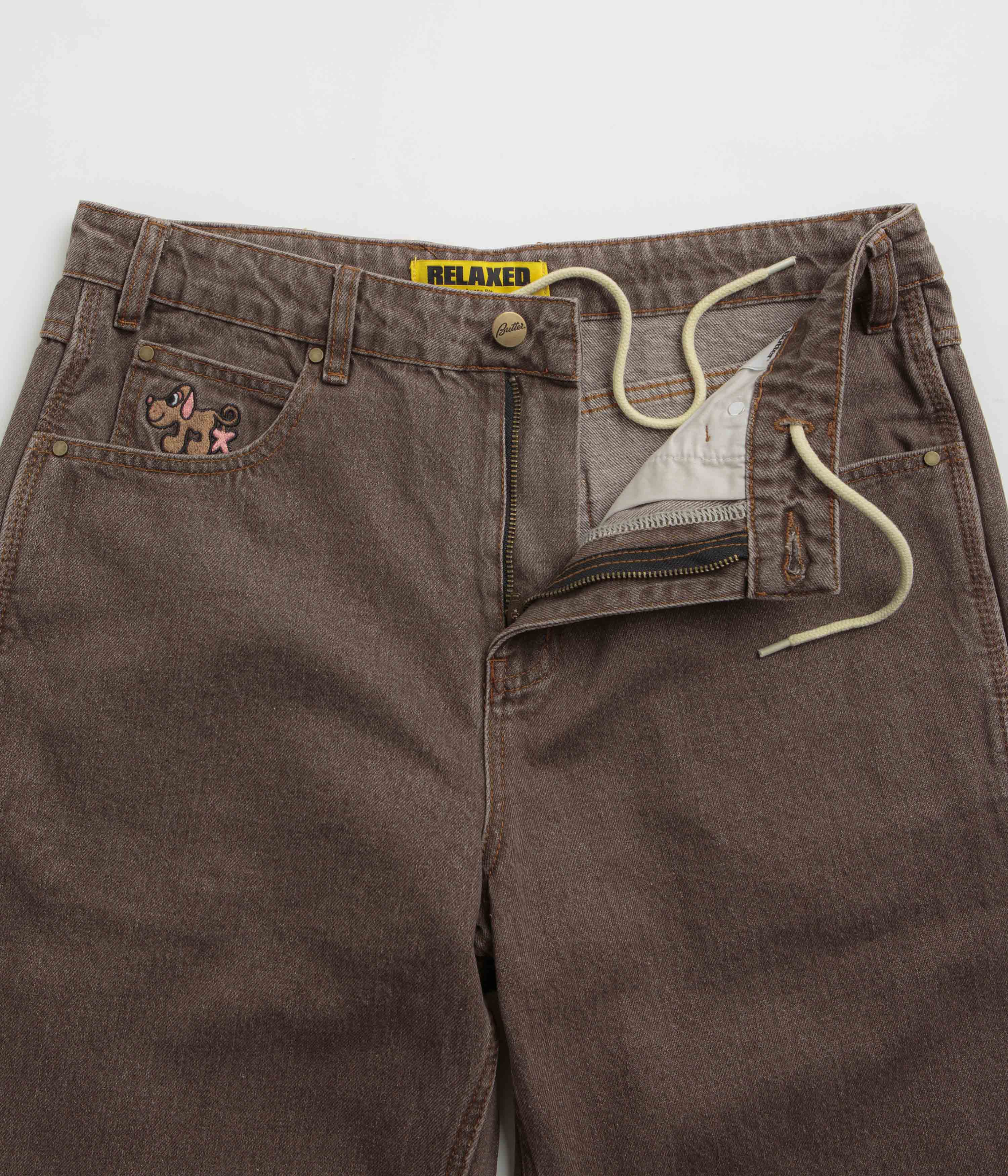Butter Goods Pooch Relaxed Fit Washed Brown Jeans for Men - Comfortable Casual Wear for Everyday Outings and Street Style