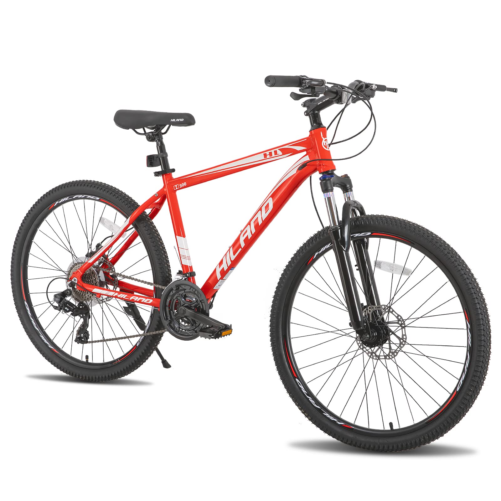 Hiland 26/27.5 Inch Mountain Bike for Men & Women - 24-Speed Shimano Drivetrain, Lock-Out Suspension Fork, Lightweight Aluminum Frame, Disc Brakes - Perfect for Trail Riding, Commuting & Outdoor Adventures (3 Size Options)
