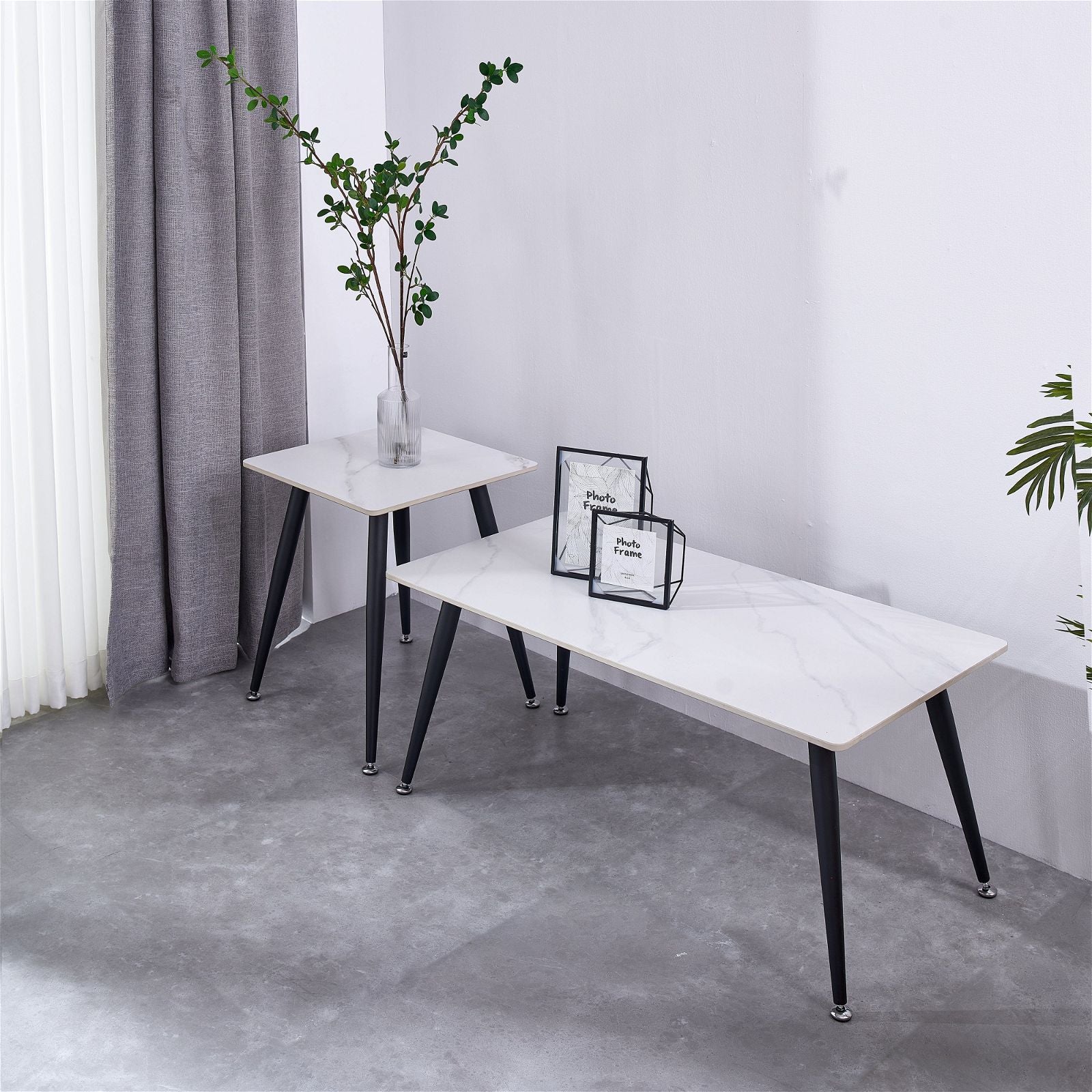 Criterion™ White Sintered Stone End Table with Sturdy Metal Legs - Modern Side Table for Living Room, Bedroom, or Office Decor