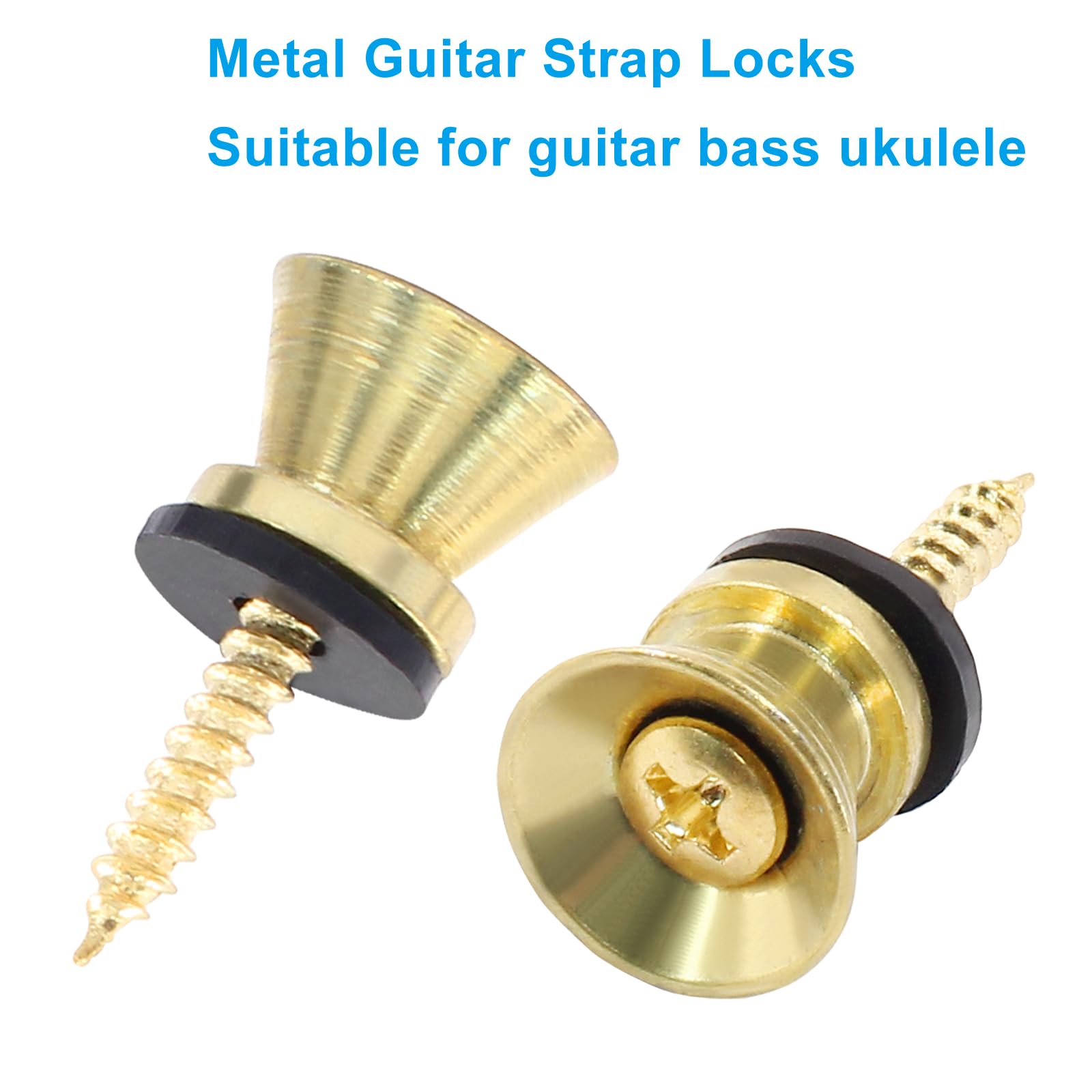 6 Pack Metal Guitar Strap Locks - 3 Color Strap Buttons for Electric Guitar, Bass & Ukulele | Secure & Durable Strap Fasteners for Live Performances & Studio Sessions