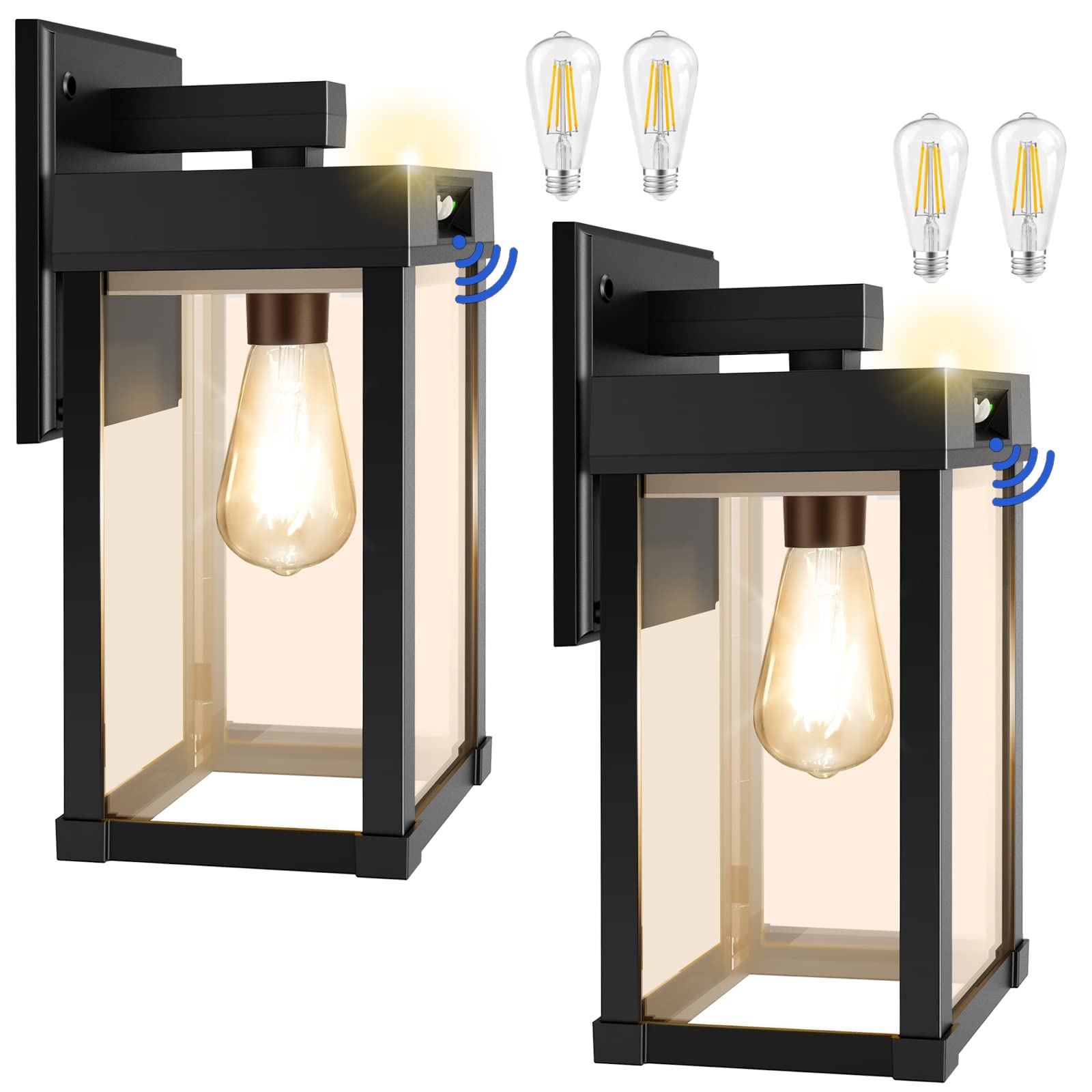 Solar Powered Outdoor Wall Lights with Motion Sensor - Waterproof Solar Porch Light with 3 Lighting Modes & Clear Panel - Solar Wall Sconce for Garage, Yard, Front Door (Ideal for Nighttime Security & Pathway Illumination)