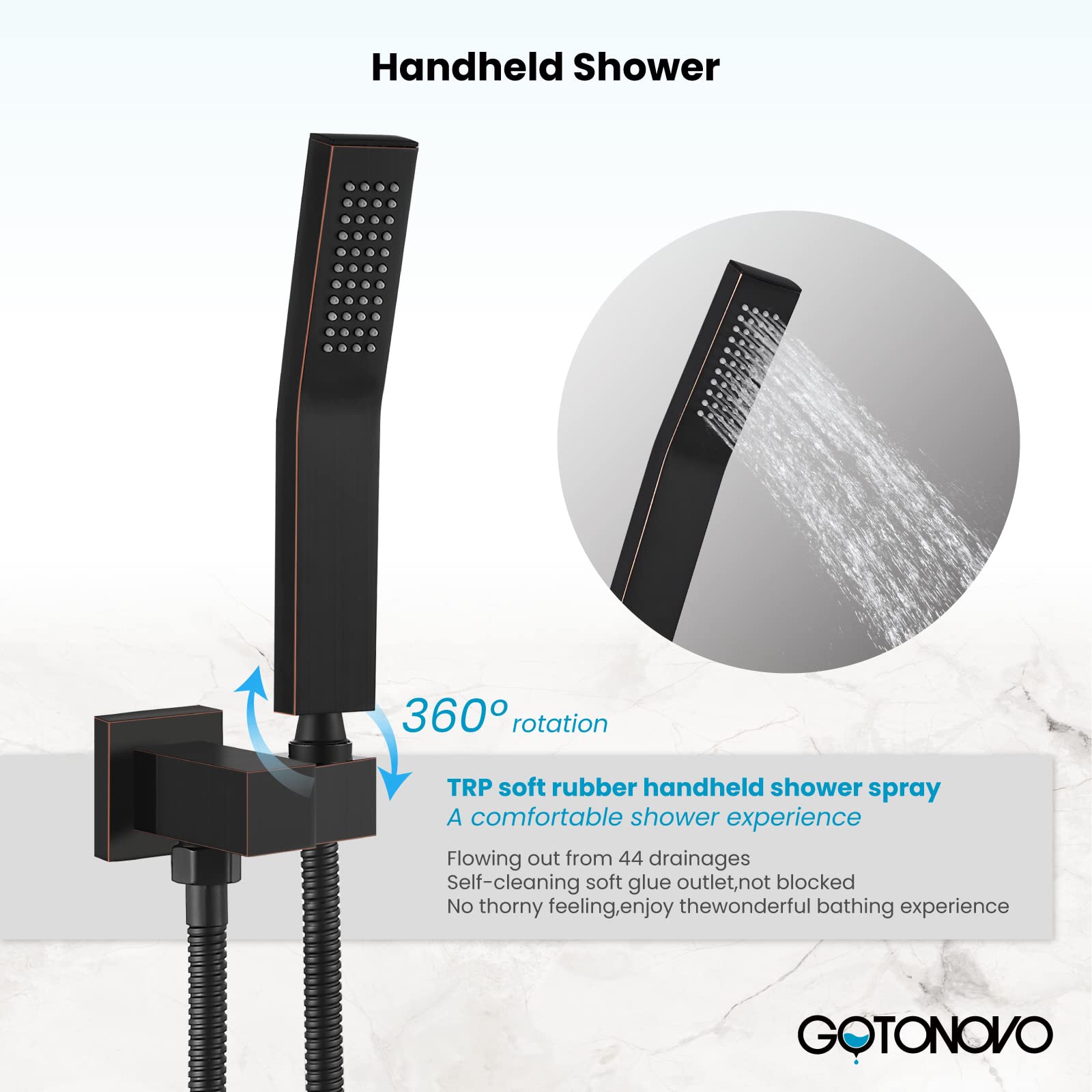 Gotonovo 8 Inch Rainfall Shower System - Oil Rubbed Bronze Wall Mounted Shower Head and Handle Combo with Solid Brass Pressure Balancing Mixer Valve - Perfect for Luxurious Spa-Like Bathroom Experience