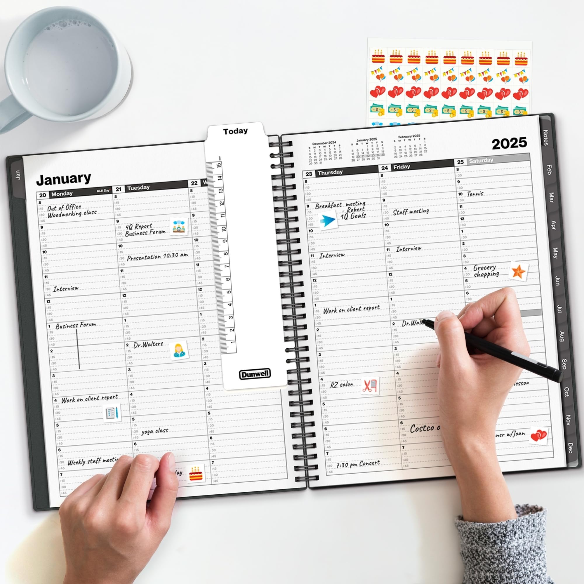 Dunwell 2025 Large Appointment Book - 8.5x11 Gray Weekly Planner with Monthly Tabs | 15-Minute Time Slots for Daily & Hourly Scheduling | Perfect for Office, School & Personal Organization (Jan-Dec 2025)