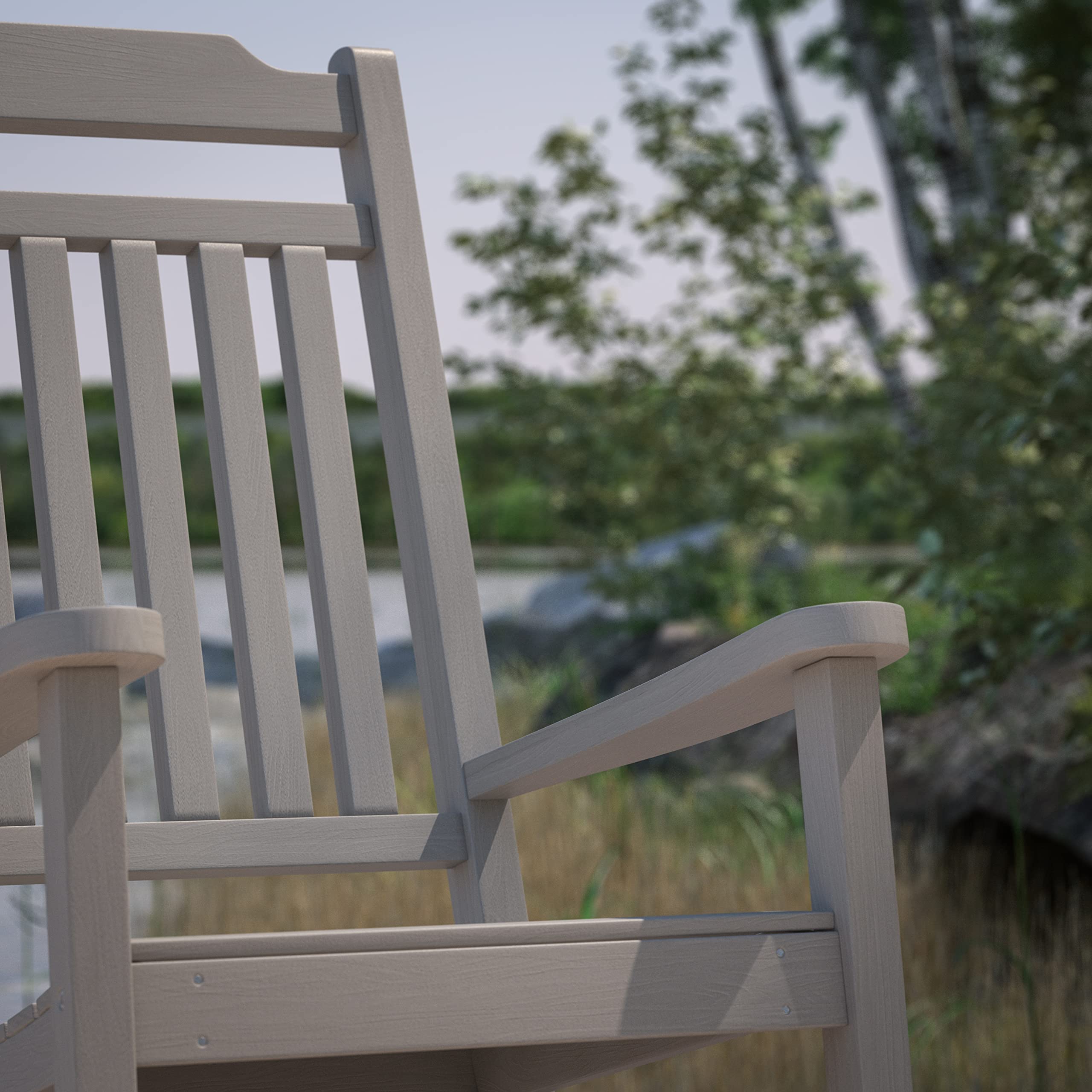 Merrick Lane Hillford All-Weather Rocking Chair - Gray Poly Resin Indoor/Outdoor Patio Rocker - Perfect for Porch, Deck, Garden & Sunroom Relaxation