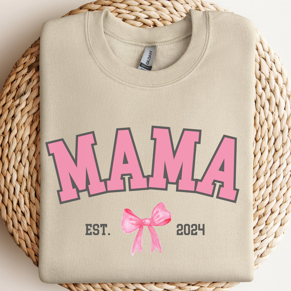 Coquette Personalized 'Year of the Mama' Sweatshirt - Cute & Comfortable Pullover for Moms, Perfect for Mother's Day, Family Photos & Casual Outings