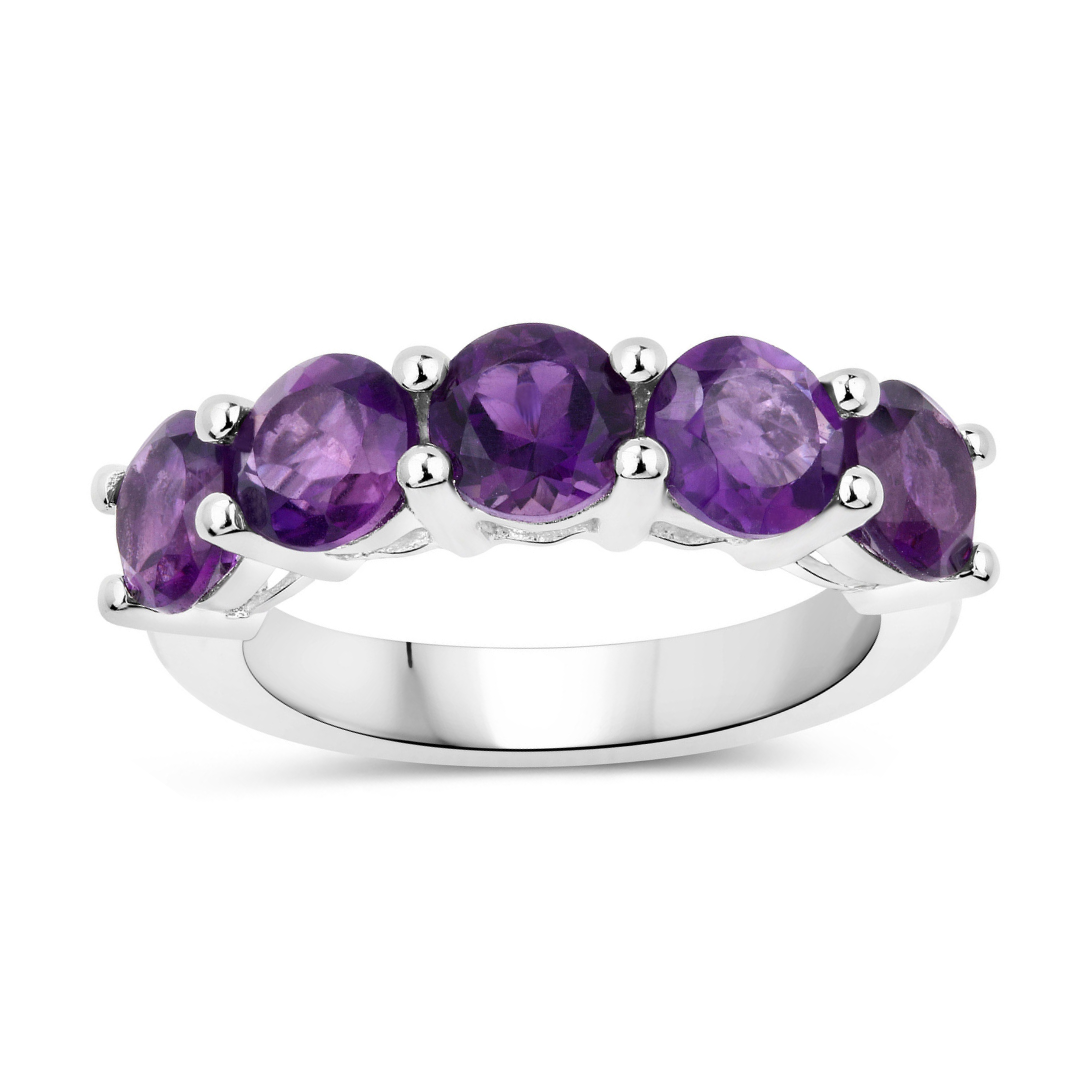 Genuine Amethyst 5 Stone Ring - Elegant Purple Gemstone Jewelry for Women | Perfect for Everyday Wear, Gift Giving & Special Occasions