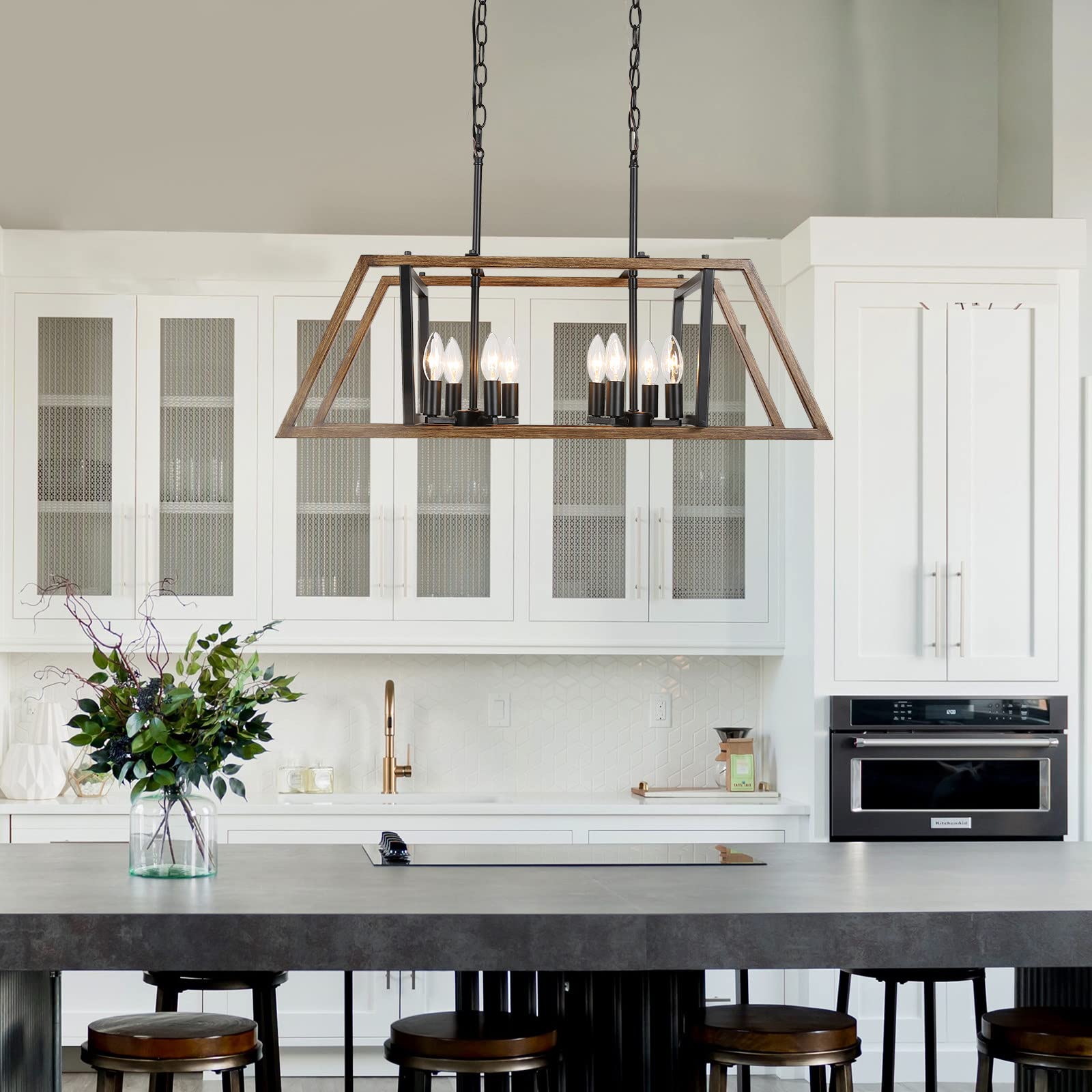 Rustic Farmhouse Chandelier - 8-Light Kitchen Island Pendant Lighting for Dining Room & Farmhouse Decor | Perfect for Country Style Kitchens, Breakfast Nooks, and Rustic Home Interiors