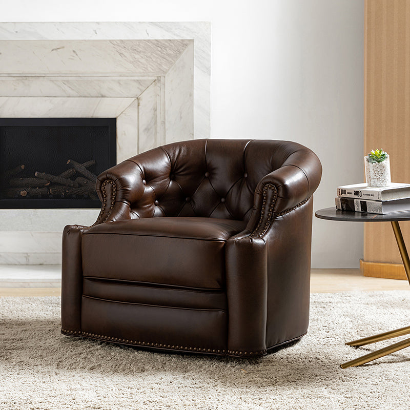 Alonso Classic Chesterfield Genuine Leather Swivel Chair - Premium Office Chair with Button Tufted Back & 360° Rotation - Perfect for Home Office, Study Room & Executive Workspace