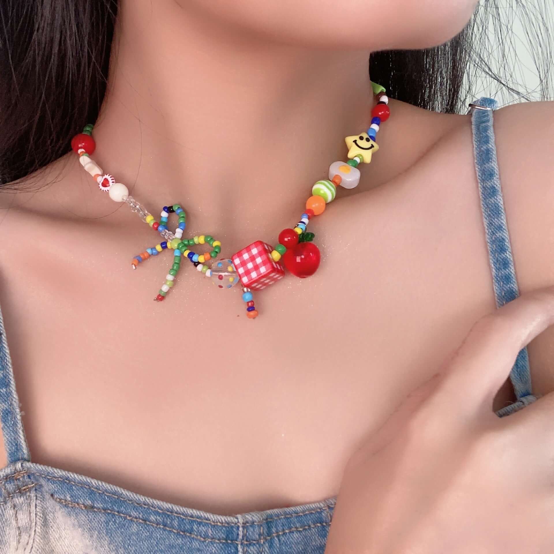 Vibrant 90s Y2K Carnival Mushroom Beaded Choker Necklace | BZ195 | Perfect for Rave, Festival, and Retro Outfits