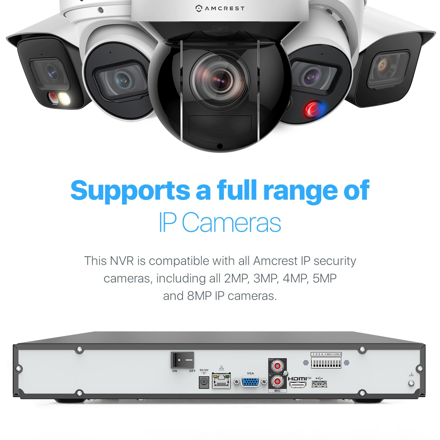 Amcrest 4K NV4232-EI 32CH AI NVR Security System with Facial & Vehicle Recognition - Supports 32 x 4K IP Cameras & 2 x 16TB HDD (HDD Not Included) - Ideal for Home & Business Surveillance