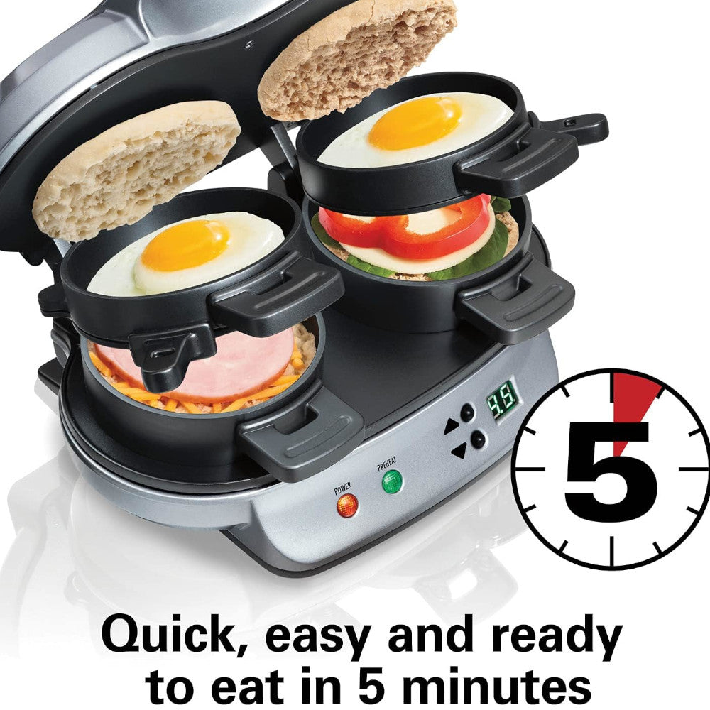 Hamilton Beach 25490C Dual Breakfast Sandwich Maker - Certified Refurbished with Home Essentials Warranty | Perfect for Quick Breakfasts, Sandwiches & Paninis at Home