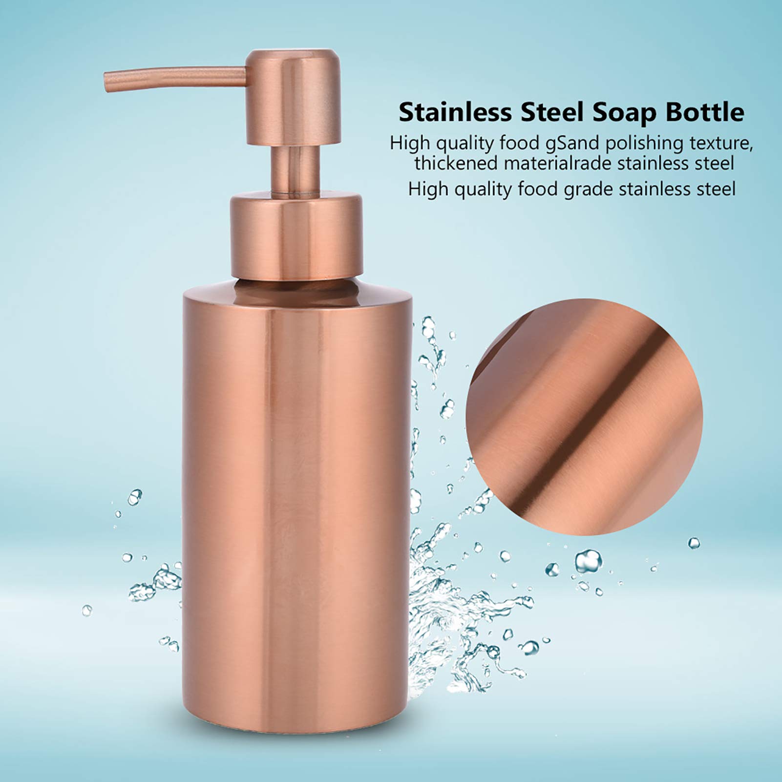 Nikou 250ml Stainless Steel Soap Dispenser - Elegant Rose Gold Hand Pump for Kitchen, Bathroom & Countertop | Perfect for Liquid Soap, Lotion & Hand Sanitizer | Modern Home & Office Decor