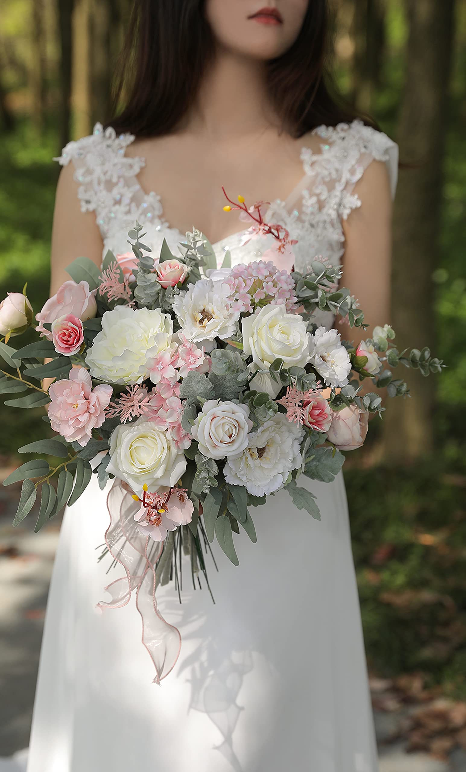 Artificial Silk Flowers Combo Set - DIY Wedding Bouquets, Floral Centerpieces for Tables, Party & Baby Shower Decor (Pink & White) - Perfect for Home, Office & Event Decorations