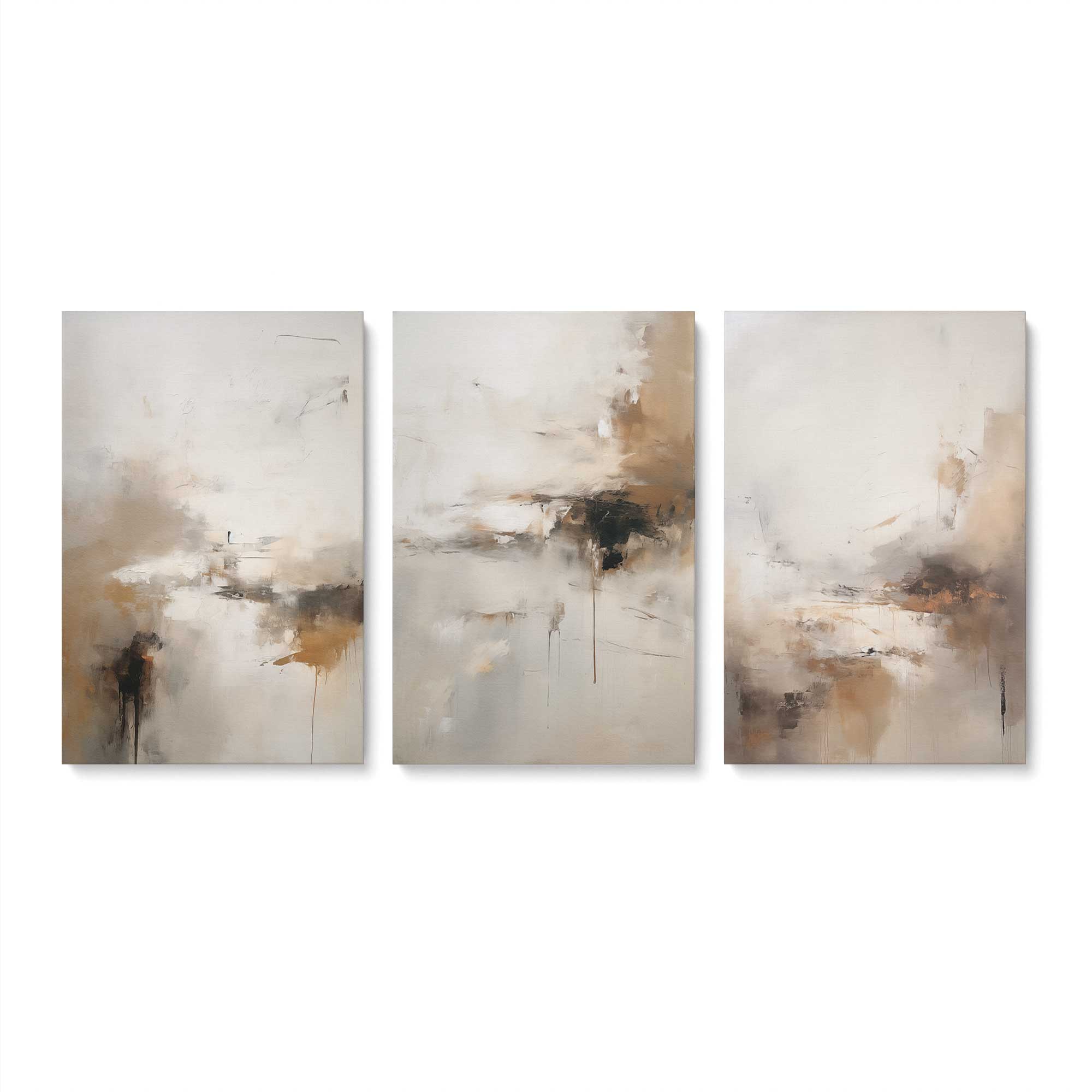 Gentle Gilded Gust - Set of 3 Canvas Wall Art Prints | Modern Home Decor for Living Room, Bedroom & Office