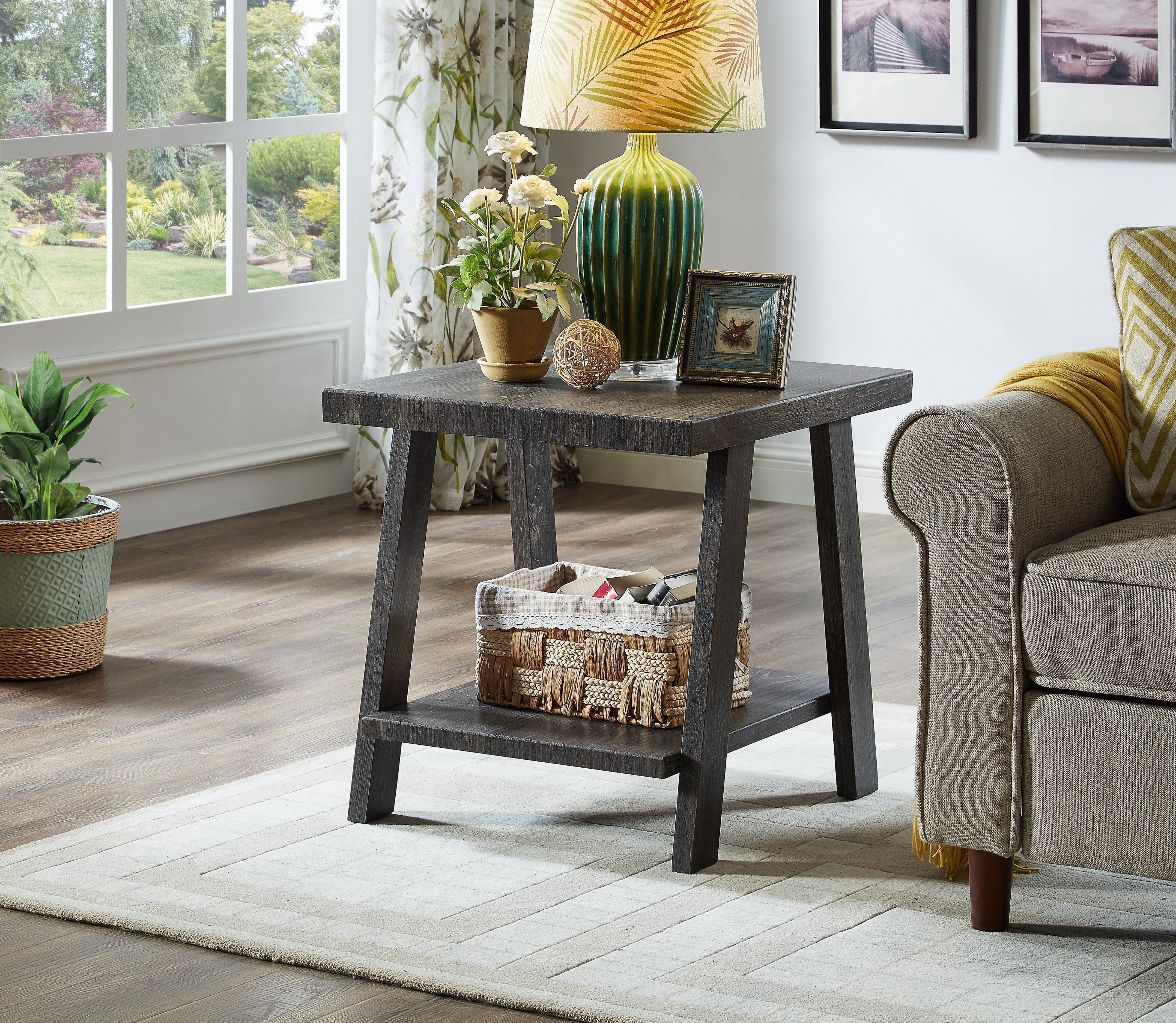 Roundhill Furniture Athens Contemporary Replicated Wood Shelf End Table - Modern Nightstand for Bedroom, Living Room, or Office - Stylish Storage & Display Solution