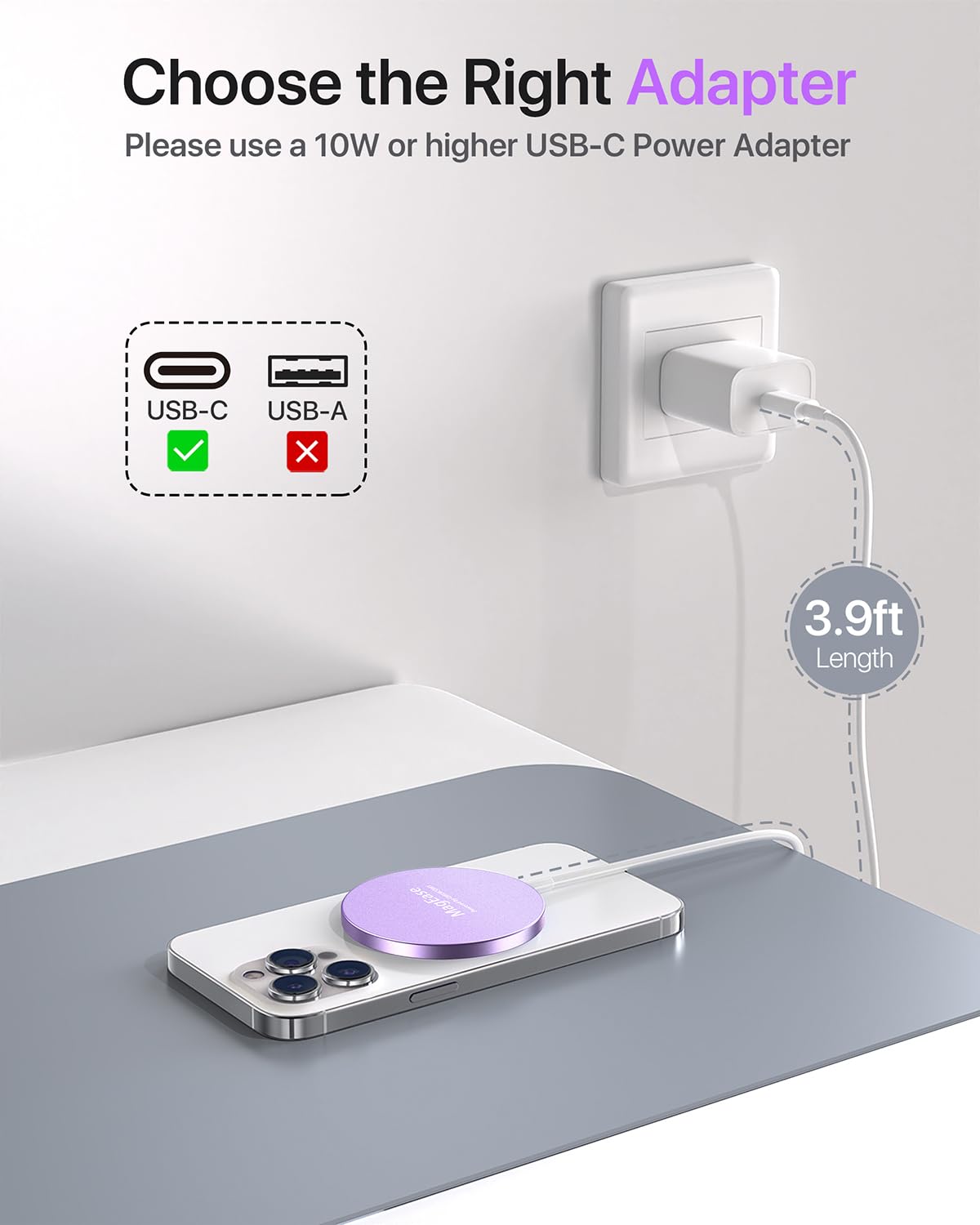EXW Magnetic Wireless Charger for iPhone 16/15/14/13/12 Series & AirPods 3/2/Pro/Pro 2 - Fast Qi-Certified Magsafe Charging Pad (Purple) | Perfect for Home, Office & Travel Charging