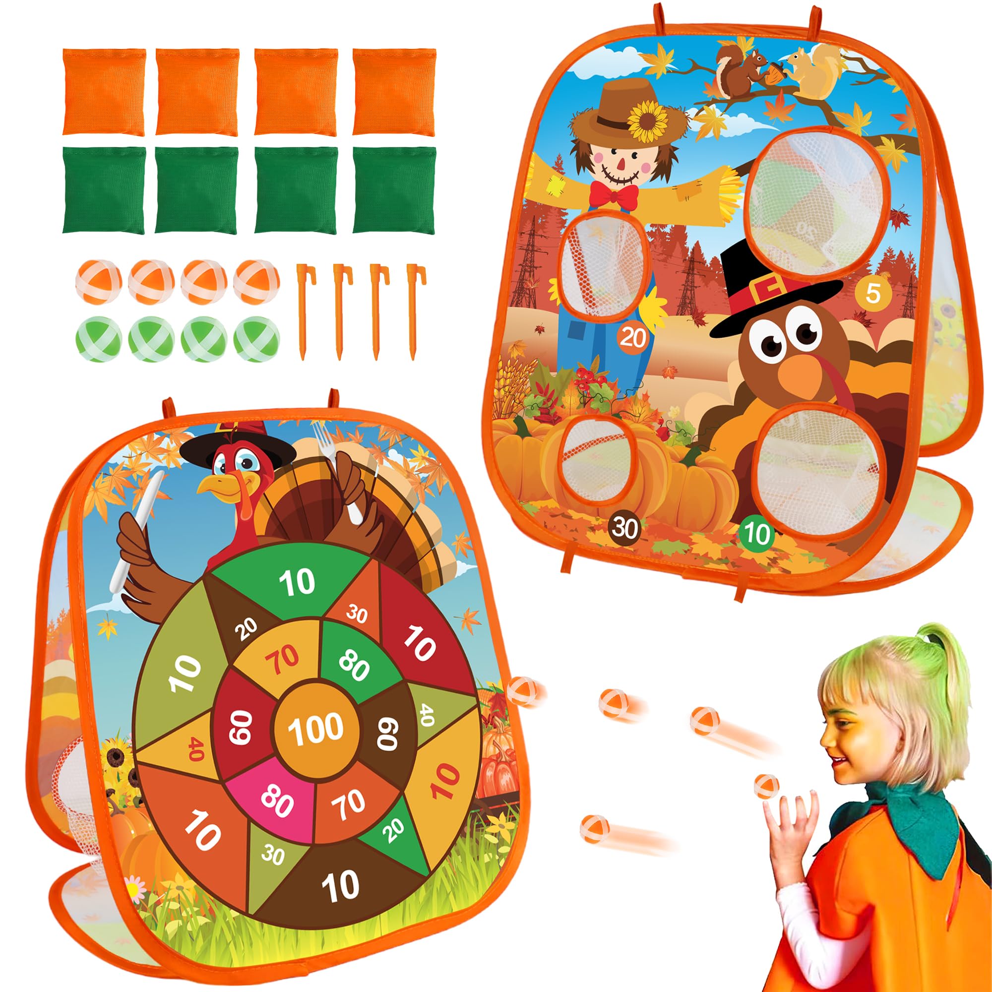 Kids Thanksgiving Bean Bag Toss Game Set - Indoor/Outdoor Turkey Dart Board for Fall Festival, Carnival & Family Yard Games | Perfect for Boys, Girls & Family Gatherings (Great for Thanksgiving Parties, School Events & Backyard Fun)