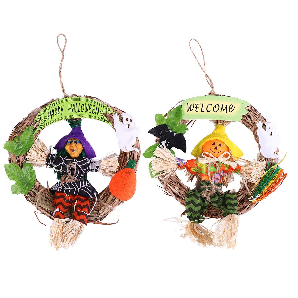 ABOOFAN 2-Pack Halloween Straw Hat Pendants - Rustic Welcome Wall Hanging Decor for Home, Party & Seasonal Display - Perfect for Halloween Porch, Door & Indoor Decorations