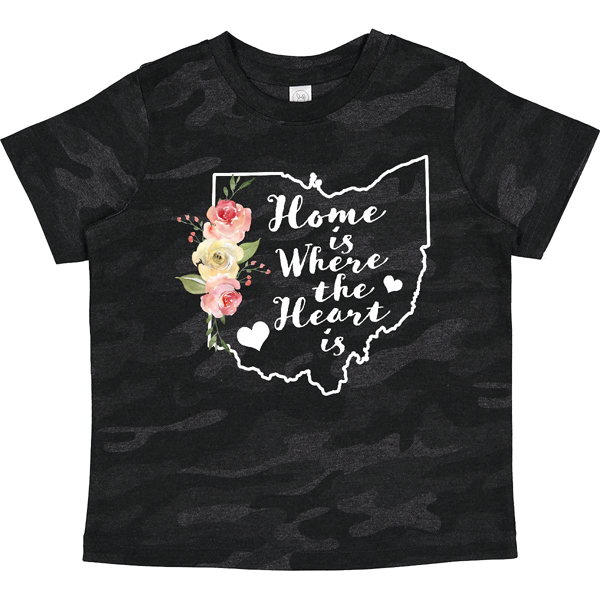 Inktastic Ohio Home is Where The Heart is Watercolor Floral Toddler T-Shirt - Soft Cotton Kids Tee for Casual Wear, Playdates & Family Photos