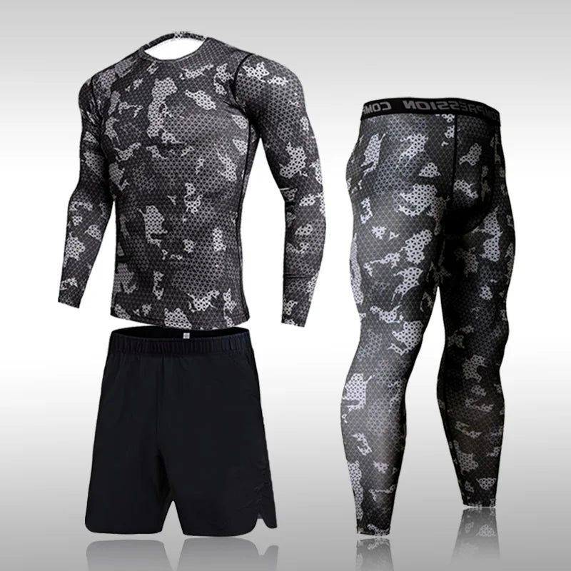 Quick Dry Camouflage Men's Running Set - Compression Sports Suit with Skinny Tights & Rashguard for Gym, Fitness & Outdoor Activities | Moisture-Wicking Workout Clothes for Jogging, Training & Sports 2025