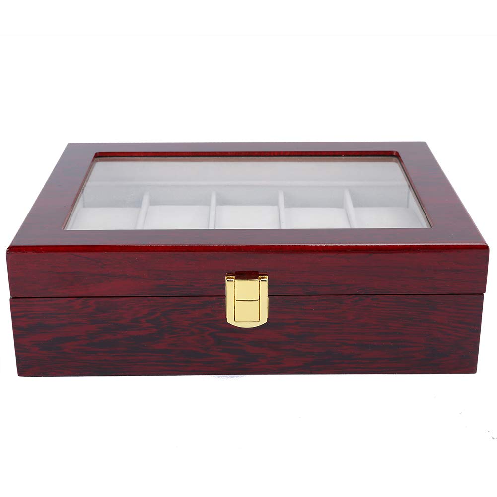Simlug 10-Slot Glass Top Watch Box with Flannel Lining - Premium Watch and Jewelry Organizer for Display & Storage - Protects from Dust & Scratches - Perfect for Watch Collectors, Jewelry Lovers & Gift Giving