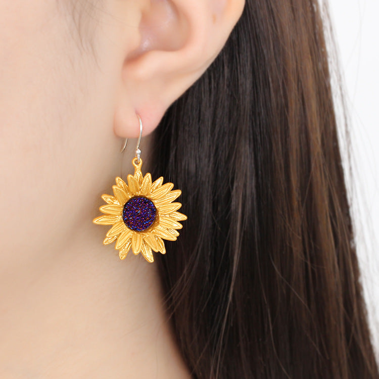 Sunflower Ear Hook Jewelry - Dainty Floral Earrings for Women, Gold Plated Sunflower Stud Earrings - Perfect for Parties, Weddings & Everyday Wear