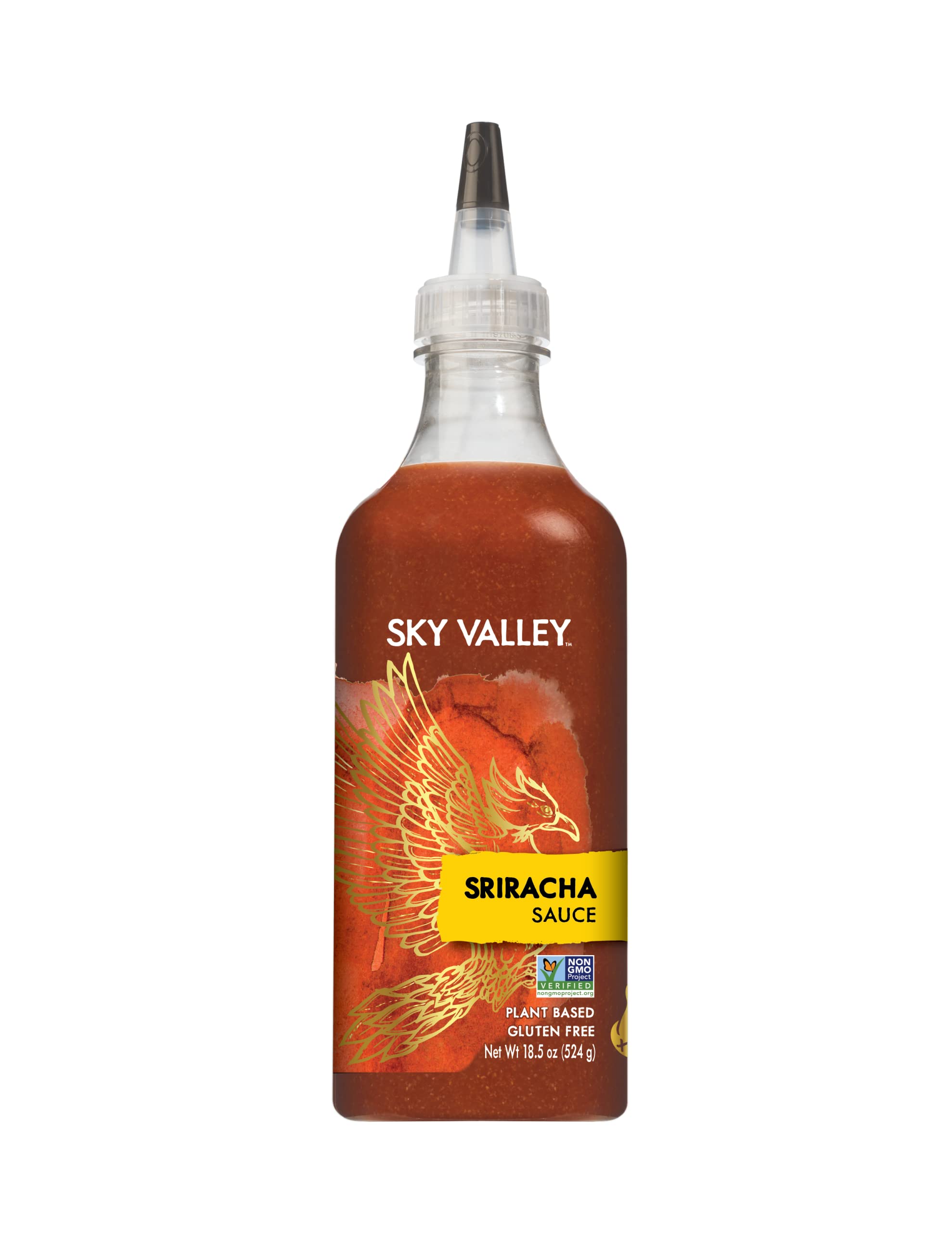 Sky Valley Sriracha Hot Sauce - Vegan, Gluten Free, Non-GMO Chili Sauce with Red Jalapeno Peppers - Only 5 Calories & Less Than 2g Sugar per Serving (18.5 oz) - Perfect for Tacos, Burgers, Wings & Asian Dishes