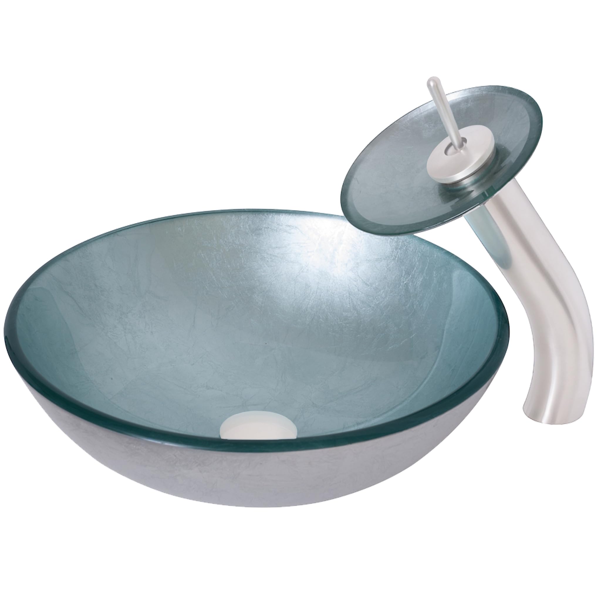 Novatto ARGENTO Modern Glass Vessel Bathroom Sink Set with Brushed Nickel Faucet - Perfect for Bathroom Vanity, Powder Room, and Luxury Home Decor