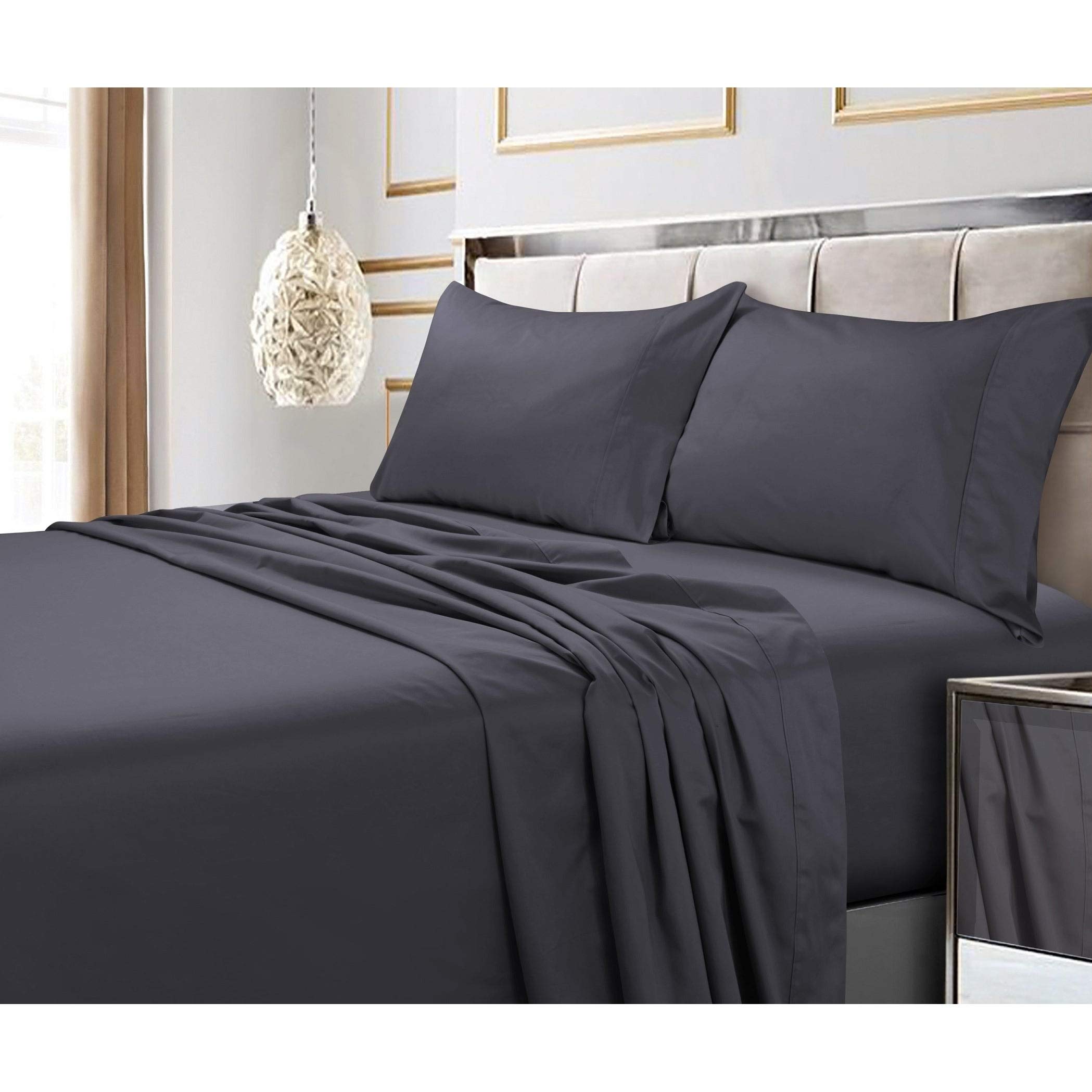Tribeca Living 600 Thread Count Egyptian Cotton Sateen Pillowcase Set of 2 - King Size Luxury Bedding, Sky Blue Solid Pillow Covers for Hotel-Style Comfort at Home
