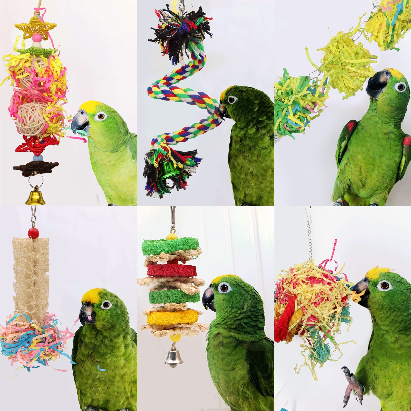 ZOCONE 6 Pcs Bird Foraging Chewing Toys - Parrot Cage Shredder & Loofah Hanging Toys for Cockatiels, Budgies, Lovebirds - Safe Cotton Rope Climbing Toy for Small/Medium Parrots & Finches - Perfect for Cage Enrichment & Mental Stimulation