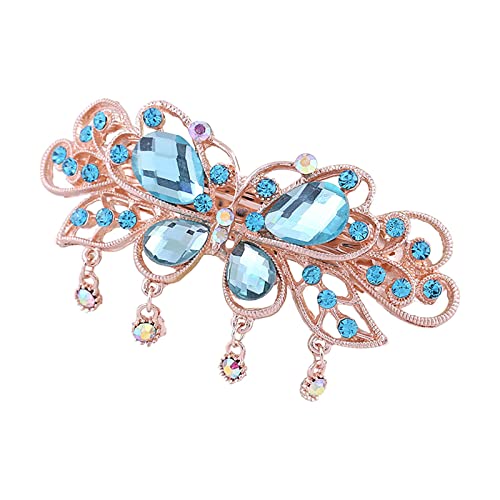 Elegant Rhinestone Crystal Hair Barrettes for Women & Girls - Mini Designer Hair Clips with Bow for Fine Hair - Perfect Birthday Gift & Fashion Accessory (Light Blue, One Size) - Ideal for Parties, Weddings & Everyday Wear