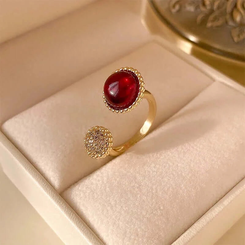Art Deco Open Cuff 2 Stone Rings for Women - Vintage Style Adjustable Statement Jewelry - Perfect for Parties, Weddings & Special Occasions | HR870