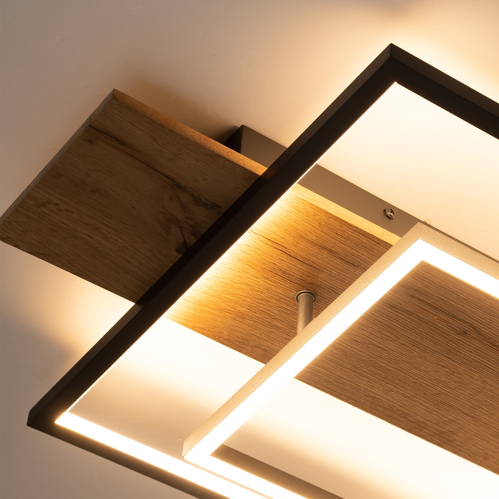 Glowlings Farmhouse 2-Light Square Wood LED Flush Mount Ceiling Light - Rustic Modern Lighting for Kitchen, Dining Room, Bedroom & Hallway
