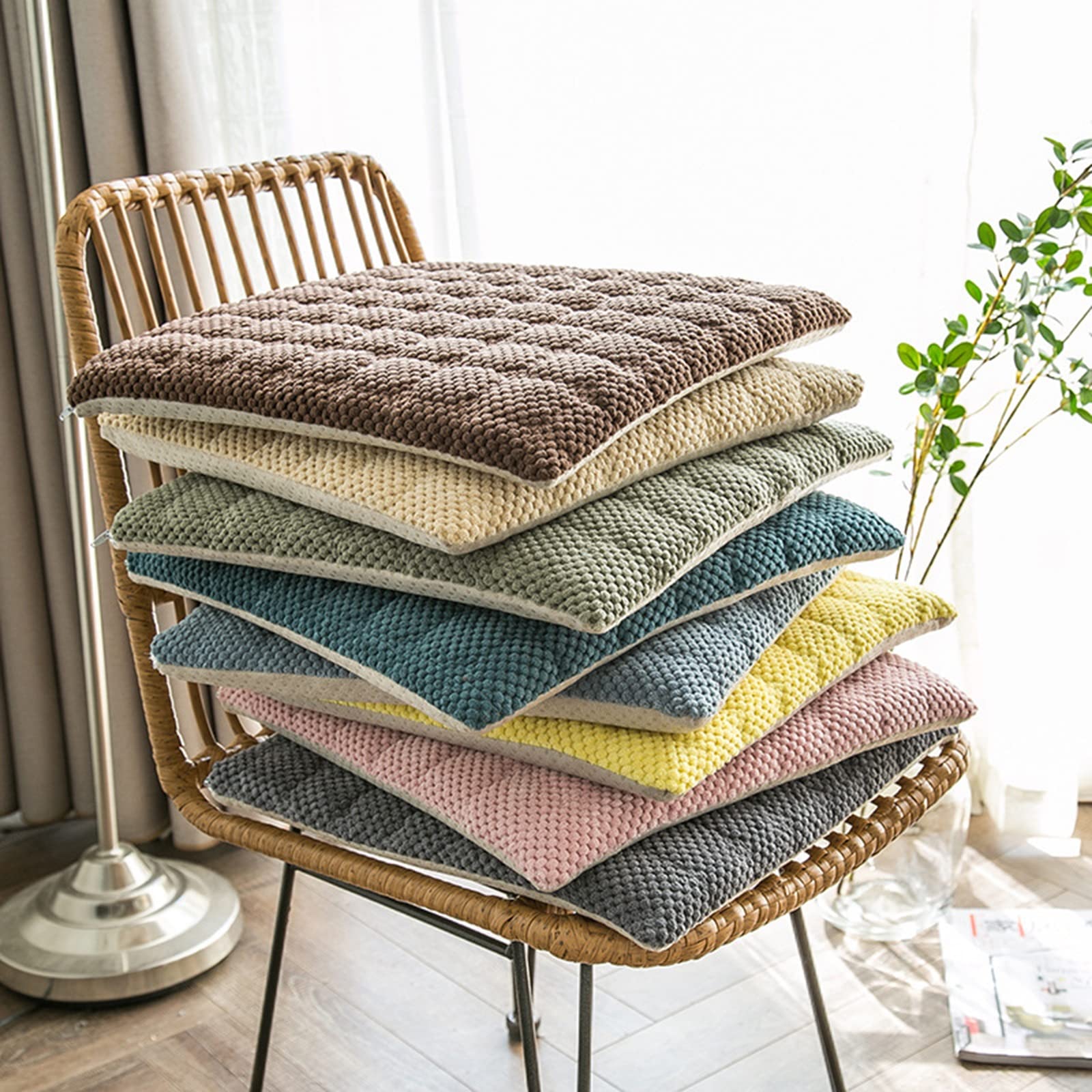 Square Dining Room Chair Cushions with Ties - Non-Slip Washable Plush Seat Pads for Kitchen, Office & Car (40x40cm, Pink) - Perfect for Home Decor & Comfortable Seating