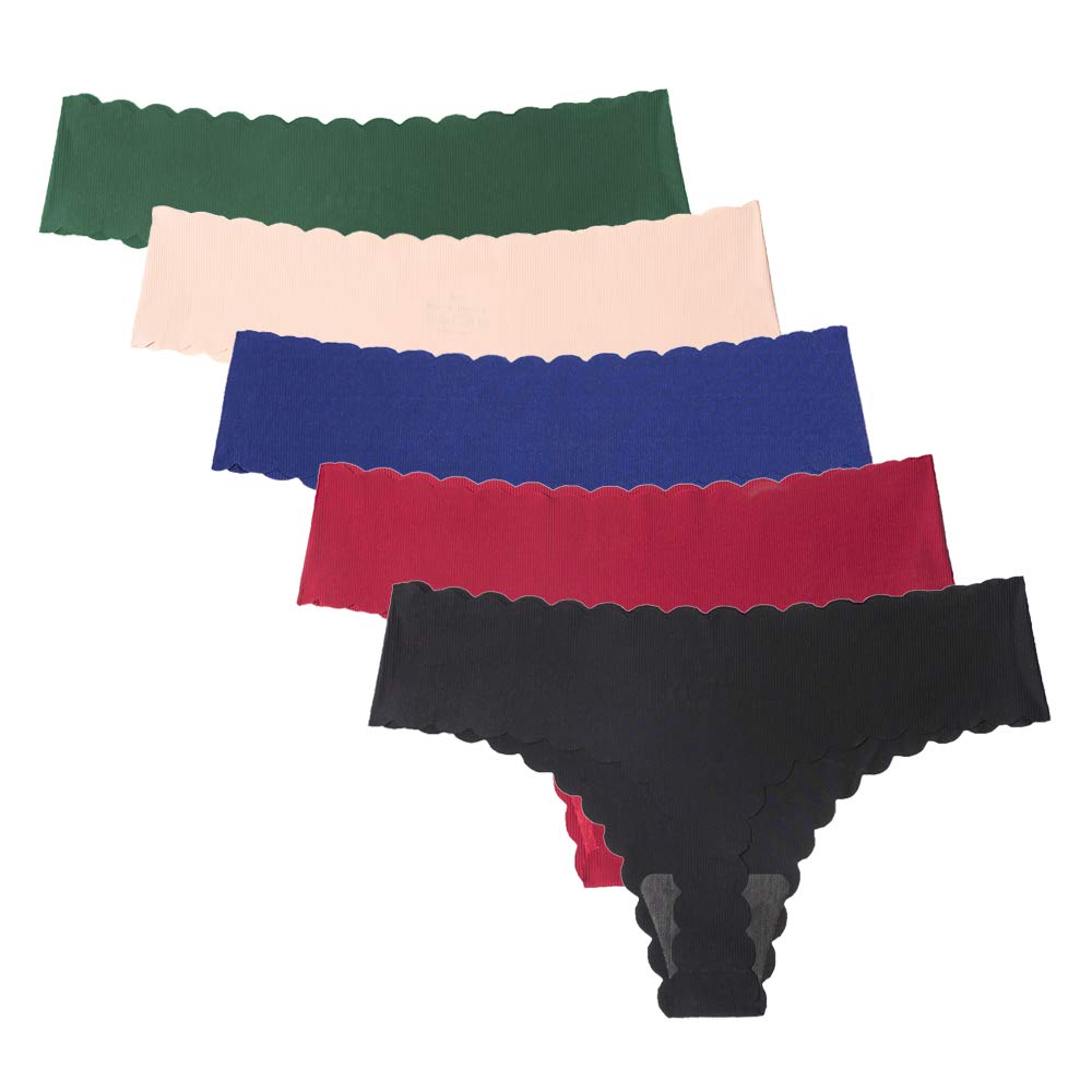 Wetopkim Seamless Thongs for Women - No Show Panties V-Waisted Stretch Breathable Underwear 6 Pack (S-XL) - Perfect for Yoga, Workout & Everyday Comfort