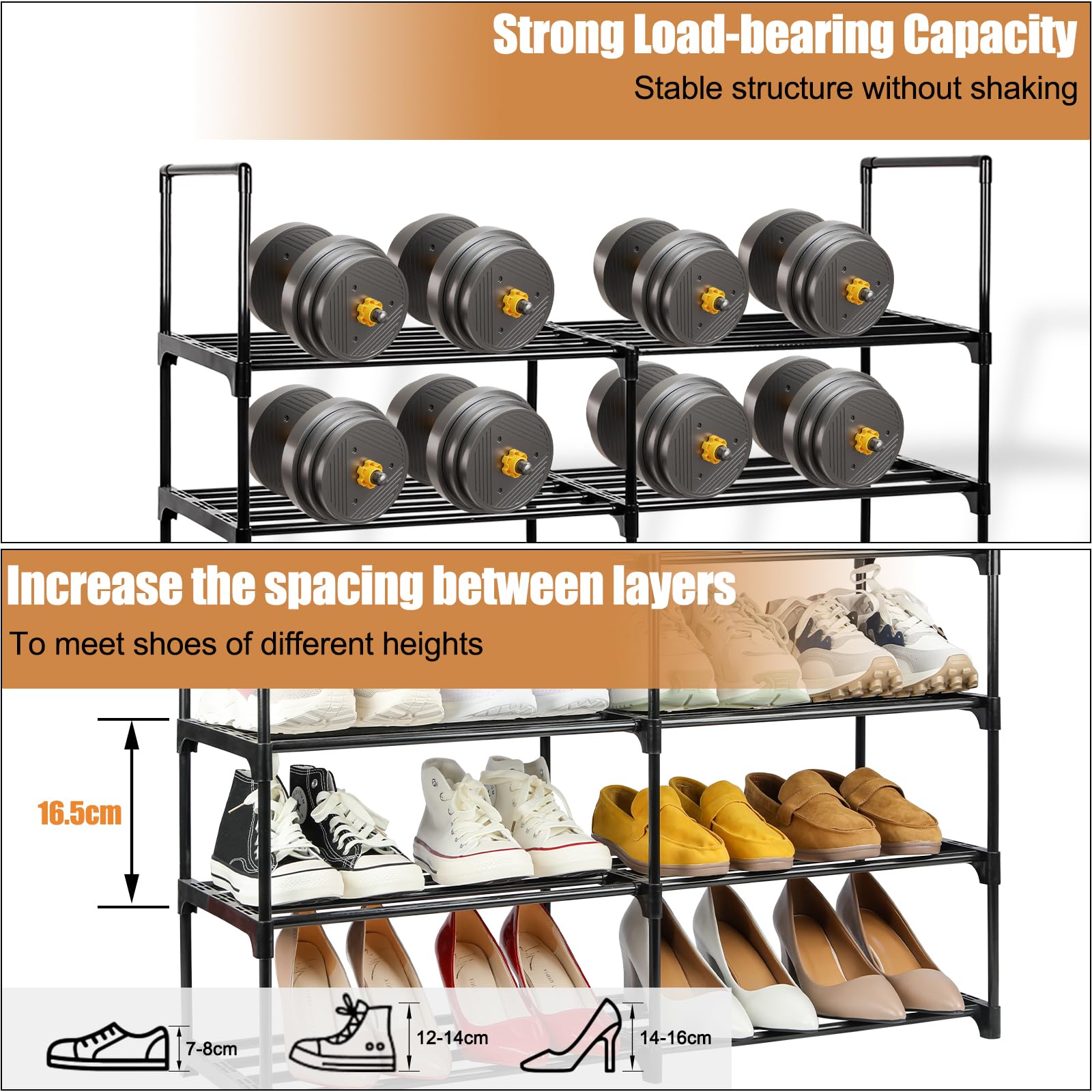 Lubardy 6-Tier Double Row Metal Shoe Rack - Holds 24-28 Pairs, Durable Stackable Shoe Storage Organizer for Entryway, Closet & Hallway (Black) - Perfect for Small Spaces & Apartment Living