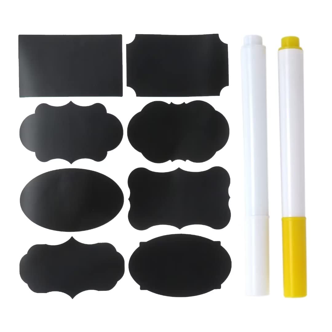 80 Pcs Reusable Waterproof Chalkboard Labels - Removable Blackboard Stickers with White Chalk Marker & Cleaning Cloth for Jars, Bottles, Storage Bins | Perfect for Home, Kitchen & Office Organization