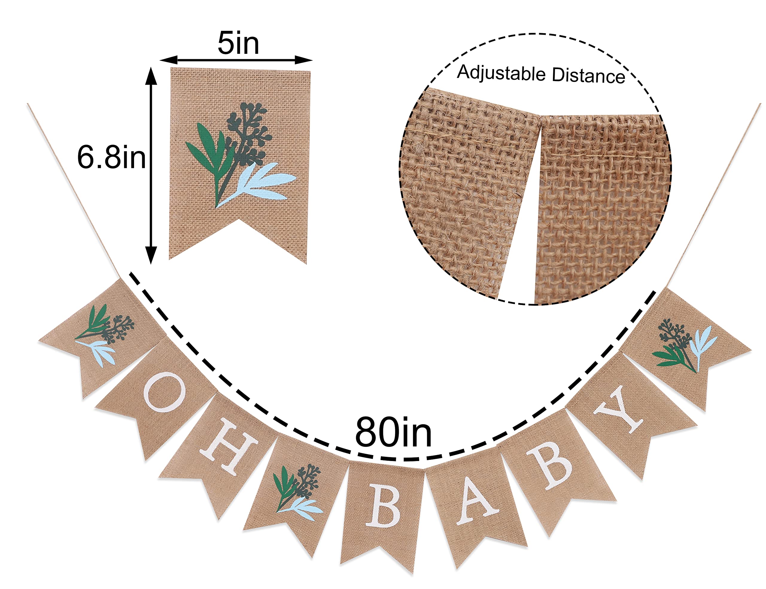 Greenery Baby Shower Banner - Gender Neutral Burlap Banner for Baby Showers | Oh Baby Decorations for Nursery, Gender Reveal & Wedding Shower Decor | Perfect for Rustic, Boho & Farmhouse Themes