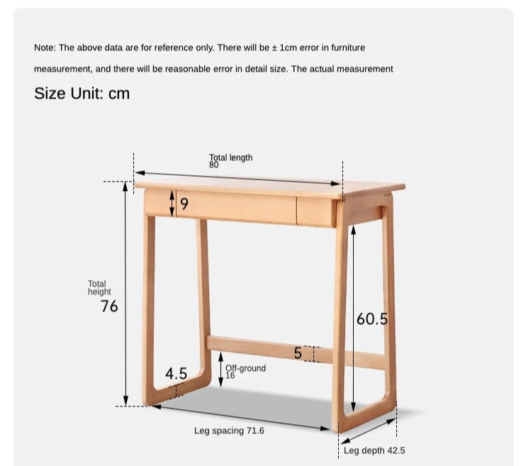Solid Beech Wood Small Desk - Compact & Sturdy Home Office Desk for Study, Work, or Dorm Room - Perfect Workspace Solution for Small Spaces
