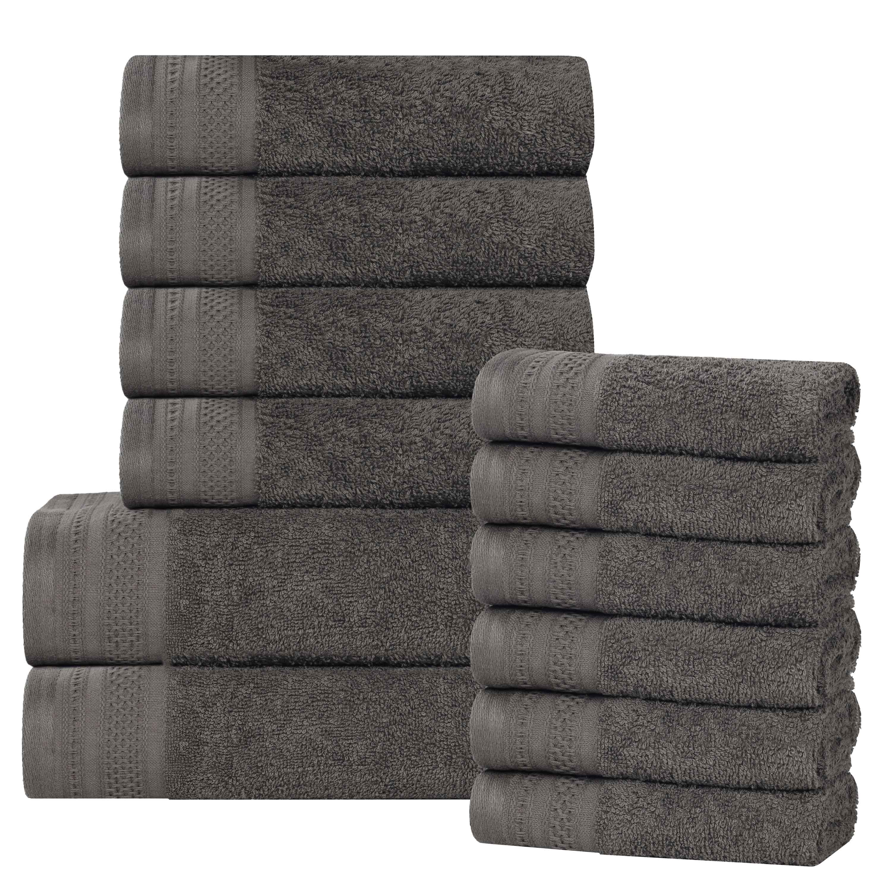 Premium Honeycomb Textured Waffle Border 12-Piece Luxury Cotton Towel Set - Soft & Absorbent Bath, Spa, and Guest Towels for Home & Hotel Use