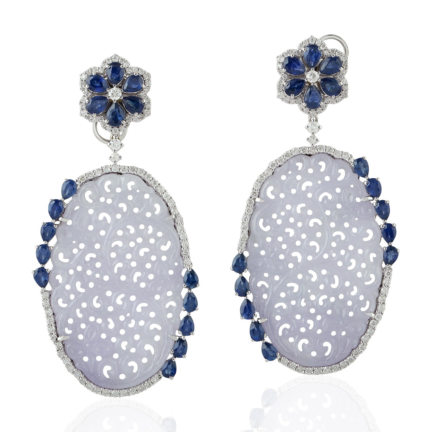 Exquisite 14K White Gold Pear-Cut Blue Sapphire & Diamond Dangle Earrings – Perfect for Weddings, Parties & Special Occasions