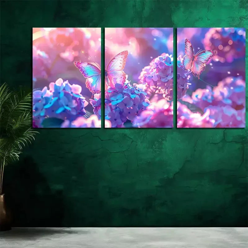3-Piece Butterfly on Flower Canvas Wall Art Set - Framed 50x70cm High Quality Print - 100% Australian Made - Ready to Hang - Perfect for Living Room, Bedroom & Office Decor