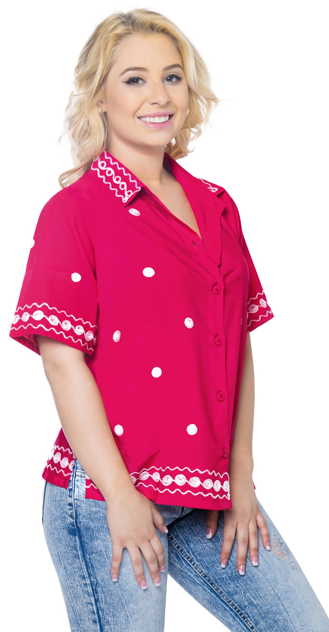 LA LEELA Women's Short Sleeve Hawaiian Shirt - Floral Print Vacation Blouse for Beach, Summer & Tropical Outfits