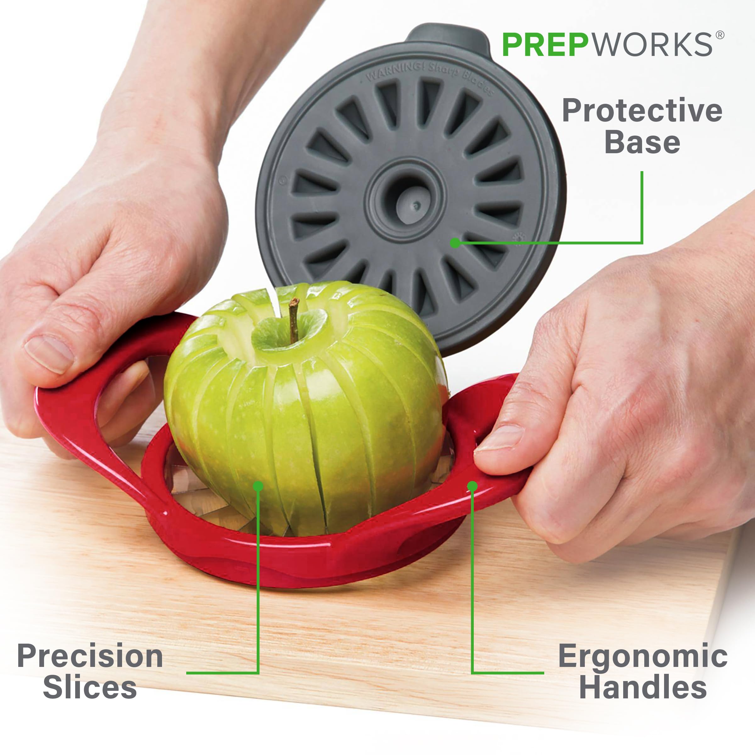 PrepWorks by Progressive 16-Slice Thin Apple Slicer and Corer - Dishwasher Safe with Safety Cover (Red) - Perfect for Fruit Salads, Baking, and Healthy Snacks