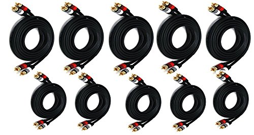 10 PCS Premium 2 RCA Plug to 2 RCA Plug Male/Male 22AWG Audio Cable - 6 Feet Black (CNE588223) - Perfect for Home Theater, Car Audio & DJ Equipment Connections
