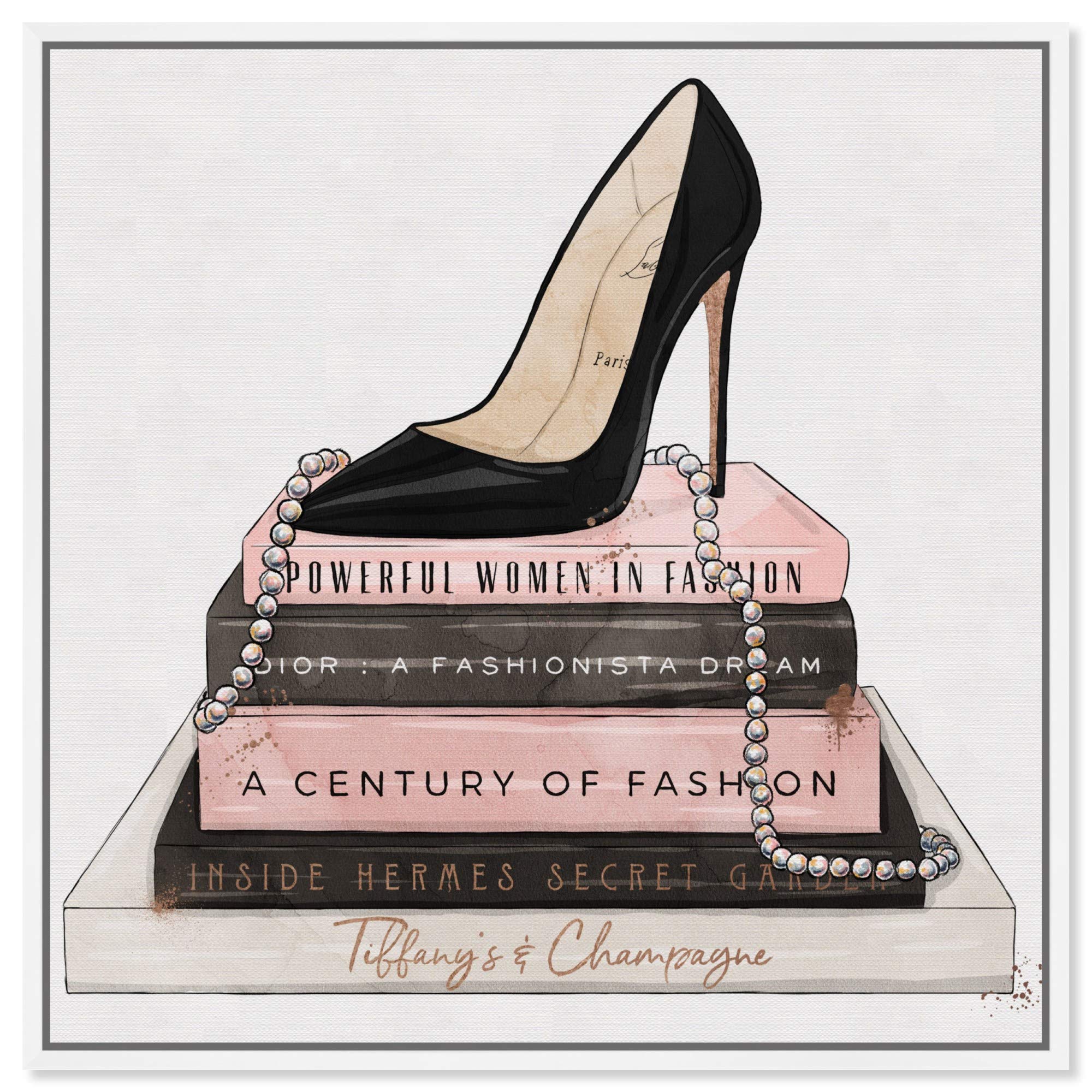 Stylish Framed Wall Art Canvas Print - Classic Stiletto & Fashion Books Decor for Living Room, Bedroom, or Office