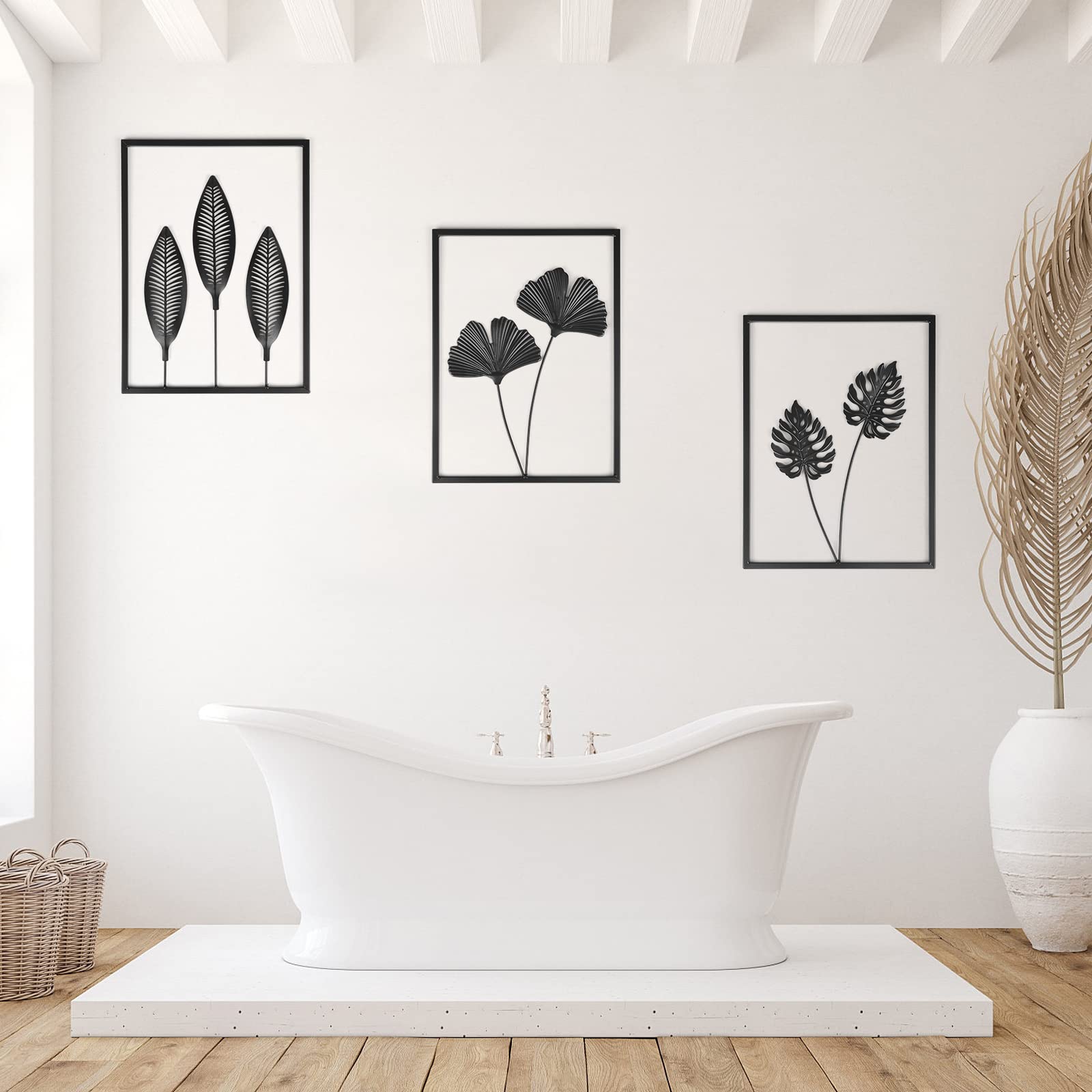 Phirown Metal Wall Art Set of 3 - Black Modern Farmhouse Wall Decor with LED Light Strips - Vertical Rustic Home Decor for Living Room, Bedroom & Office - Perfect for Accent Walls and Cozy Spaces
