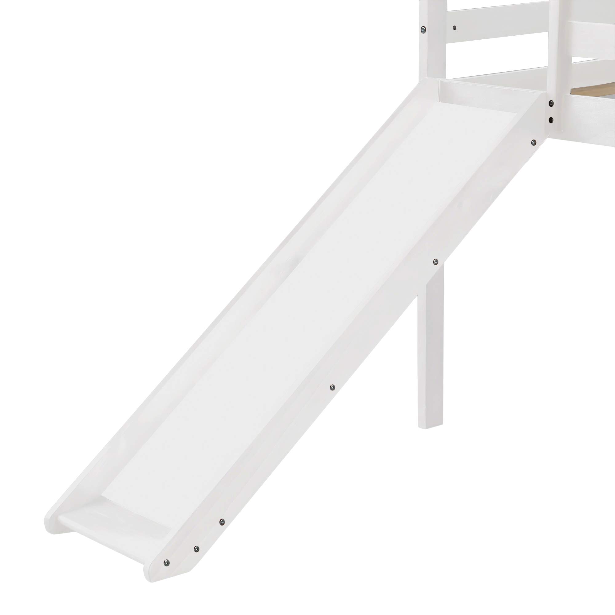 Harper & Bright Designs Twin Size Low Loft Bed with Slide - White Wooden Kids Bunk Bed Frame for Boys & Girls - Perfect for Small Bedrooms, Playrooms & Dorm Rooms