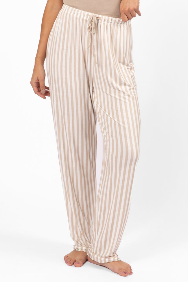 Comfortable Neutral Stripe Pajama Pants for Women - Soft Sleepwear & Lounge Wear - Perfect for Relaxing at Home or Travel