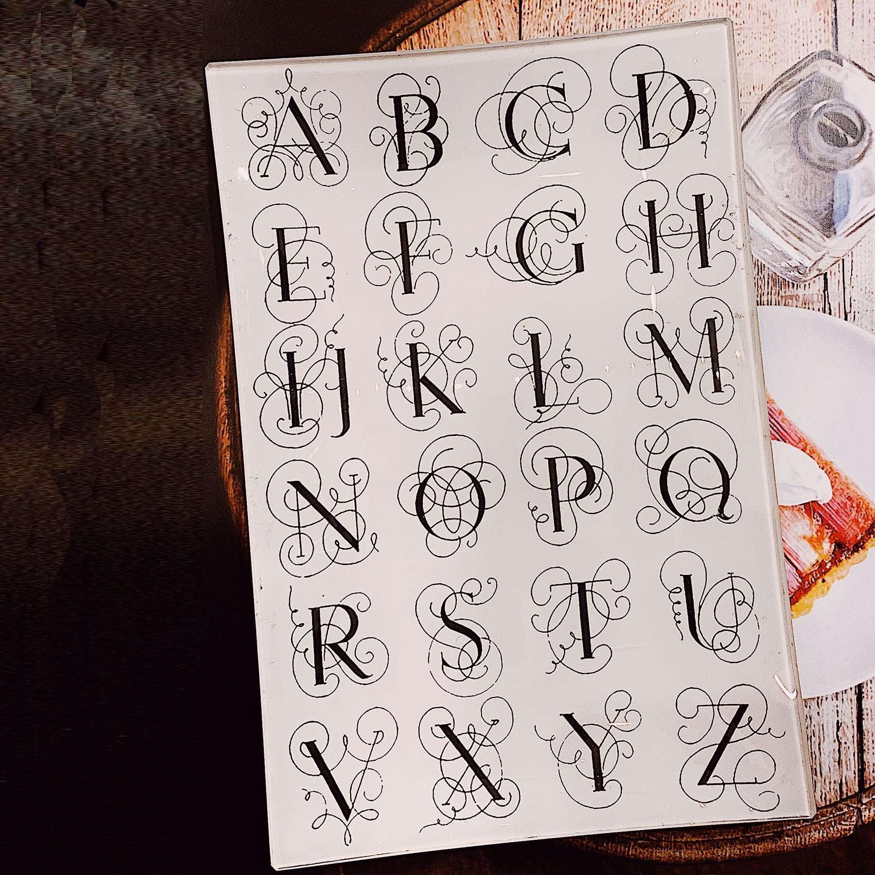 Elegant Alphabet Calligraphy Decoupage Glass Tray - Perfect for Home Decor, Wedding Centerpieces & Gift Wrapping Accessories